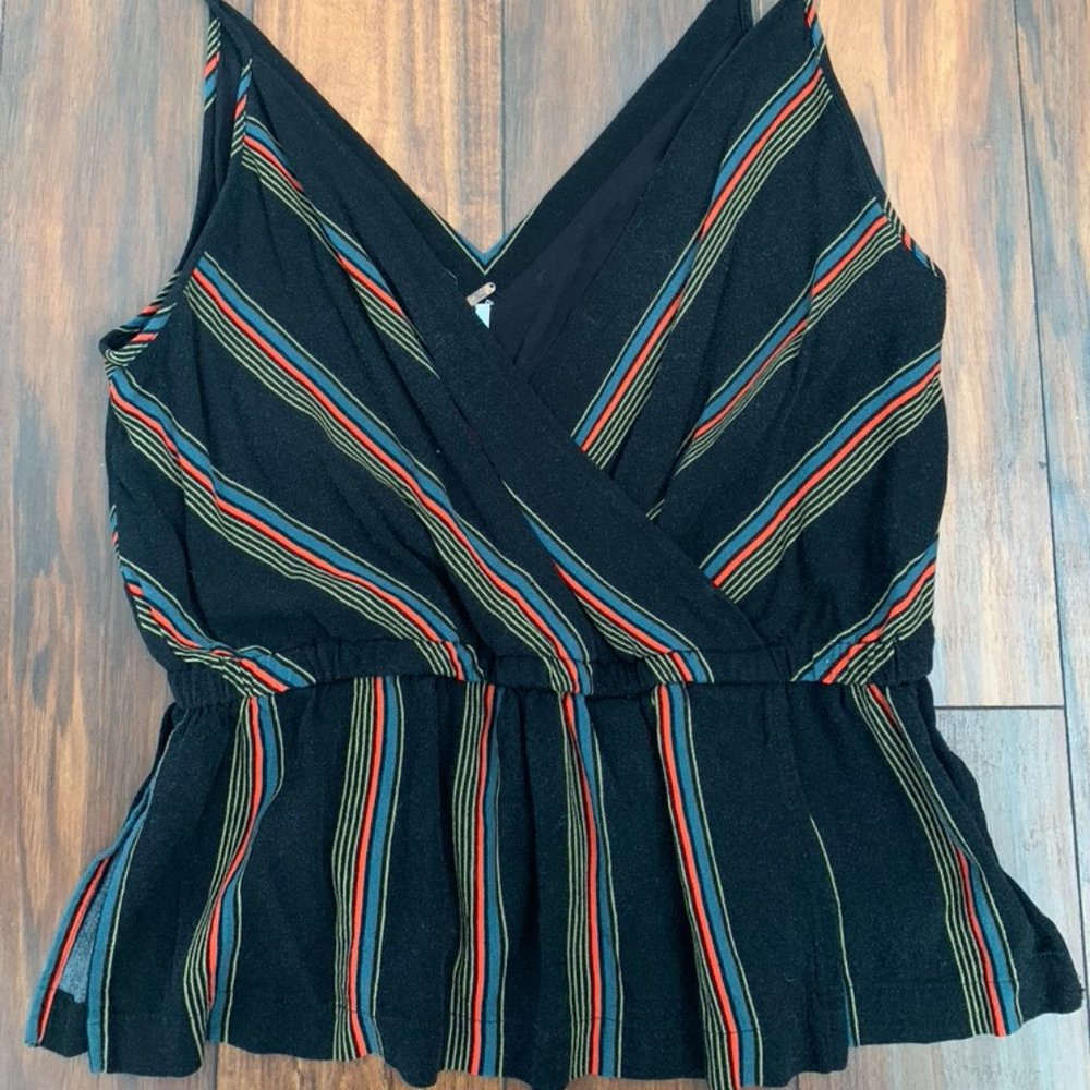 Free People Black and Multi Stripe Peplum Tank